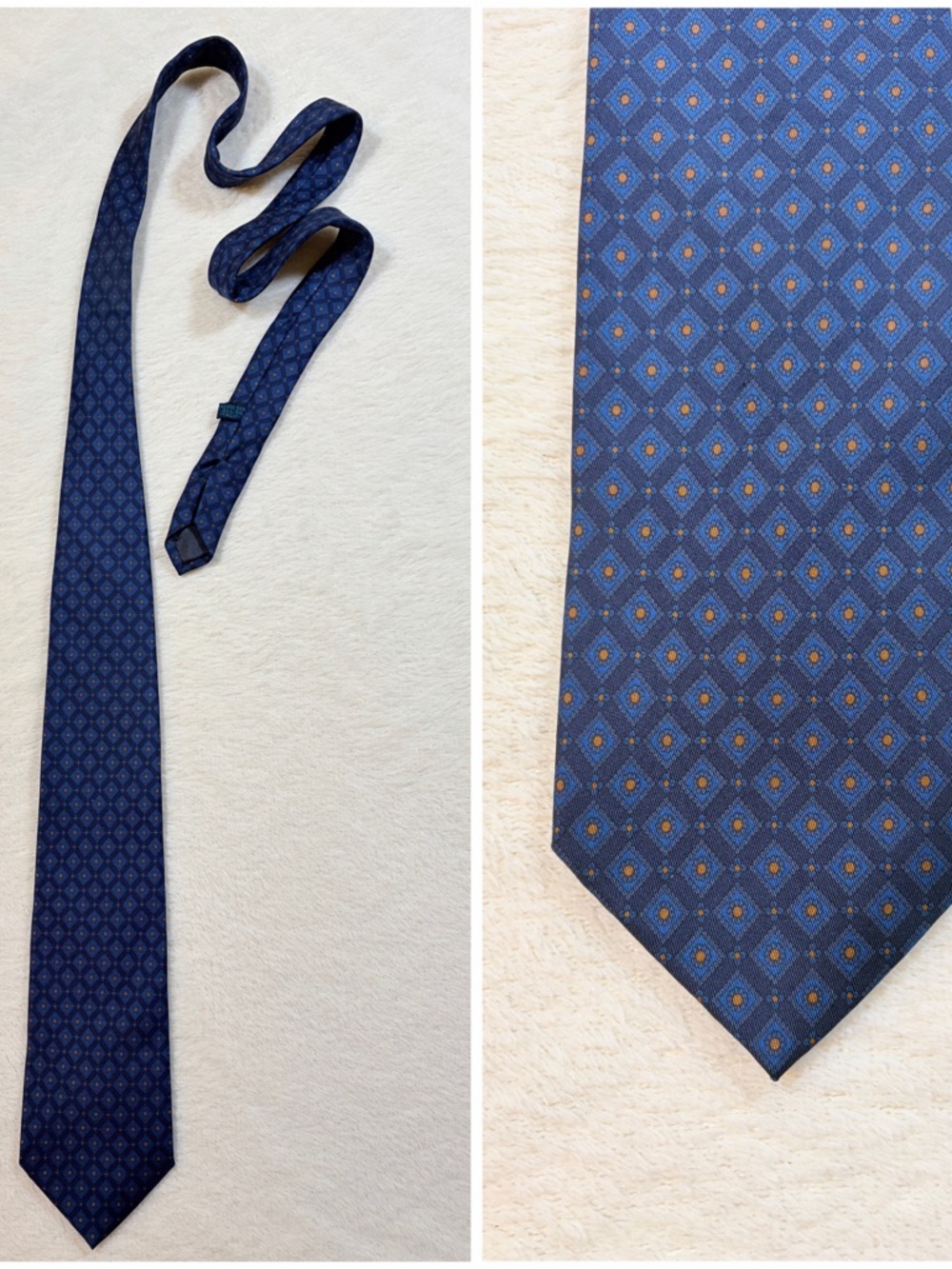 Men's Geometric Blue Orange Silk Woven Classic Tie